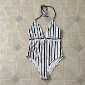 Striped Halter One-Piece Swimsuit